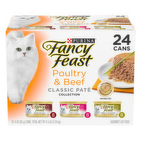Fancy Feast Cat Food, Gourmet, Poultry & Beef, Classic Pate Collection, 24 Each