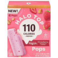 Halo Top Frozen Yogurt, Strawberry, Pops, 4 Each