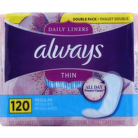 Always Daily Liners, Thin, Regular, Double Pack, 120 Each