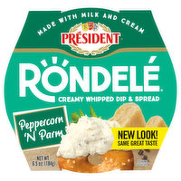 President Rondele Dip & Spread, Peppercorn 'N Parm, Creamy Whipped, 6.5 Ounce