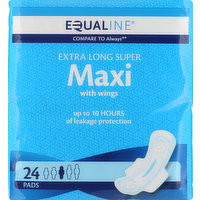 Equaline Pads with Wings, Maxi, Super, Extra Long, 24 Each