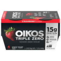 Oikos Triple Zero Yogurt, Nonfat, Blended, Greek, Strawberry Flavored, 4 Pack, 4 Each