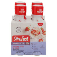 SlimFast Meal Replacement Shake, High Protein, Strawberries & Cream, 4 Each