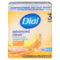 Dial Advanced Clean Bar Soap, Deodorant, Antibacterial, Gold, 3 Each