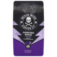 Death Wish Coffee Co Coffee, Ground, Dark, Espresso Roast, 9 Ounce