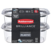 Rubbermaid  Brilliance Containers, Plastic, StainShield, 3.2 Cup, Value Pack, 2 Each