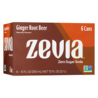 Zevia Soda, Zero Sugar, Ginger Root Beer, 6 Each