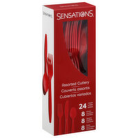 Sensations Cutlery, Red, Plastic, Assorted, 24 Each