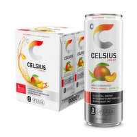 CELSIUS Fizz Free Peach Mango Green Tea, Essential Energy Drink, 4 Each