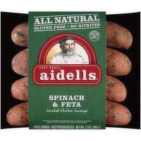 AIDELLS Smoked Chicken Sausage, Spinach & Feta, 12 oz. (4 Fully Cooked Links), 12 Ounce