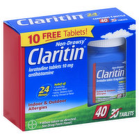 Claritin Indoor & Outdoor Allergies, Non-Drowsy, 10 mg, Tablets, 40 Each