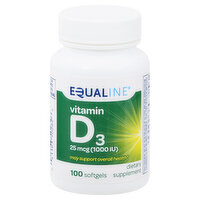 Equaline Vitamin D3, 25 mcg, Softgels, 100 Each