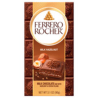 Ferrero Rocher Milk Chocolate Bar, with Hazelnut & Cocoa Filling, Milk Hazelnut, 3.1 Ounce