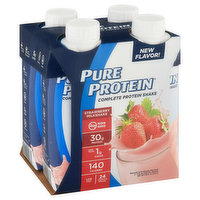 Pure Protein Complete Protein Shake, Strawberry Milkshake, 4 Each