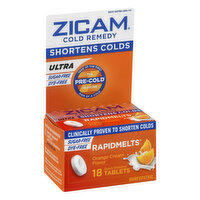 Zicam Rapidmelts Cold Remedy, Orange Cream, Ultra, Quick Dissolve Tablets, 18 Each