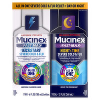 Mucinex Severe Cold & Flu, Maximum Strength, Kickstart/Night Time, Menthol Flavored Liquid/Relief for Your Night, 2 Each