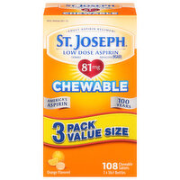 St. Joseph Aspirin, Low Dose, Chewable, Orange Flavor, Value Size, Chewable Tablets, 3 Each