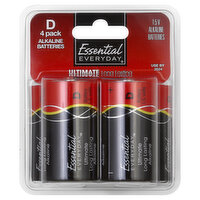 Essential Everyday Batteries, Alkaline, D, 4 Pack, 4 Each