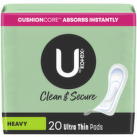 U by Kotex Clean & Secure Ultra Thin Pads, Heavy Absorbency, 20 Each