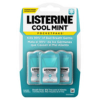 Listerine Breath Strips, Cool Mint, Pocket Paks, 3 Each