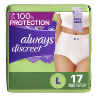 Always Discreet Discreet Adult Incontinence Underwear for Women, L, 17 Each