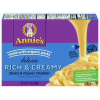 Annie's Pasta & Cheese Sauce, Shells & Classic Cheddar, Deluxe, Rich & Creamy, 11.3 Ounce