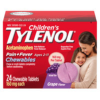 Tylenol Acetaminophen, Pain + Fever, 160 mg, Chewable Tablets, Grape Flavor, 24 Each