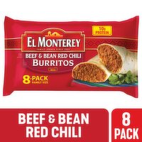 El Monterey Beef and Bean Red Chili Burritos, Family Size, 8 Each