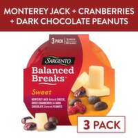 SARGENTO Sweet Balanced Breaks® Monterey Jack Natural Cheese, Dried Cranberries and Dark Chocolate Covered Peanuts, 3-Pack, 6.04 Ounce