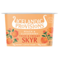 Icelandic Provisions Skyr, Low Fat, Peach & Cloudberry, Thick & Creamy, 5.3 Ounce