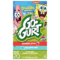 Go-Gurt Yogurt, Fat Free, Strawberry Splash/Cool Cotton Candy, SpongeBob SquarePants, Value Pack, 20 Each