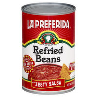 La Preferida Refried Beans, with Zesty Salsa, 16 Ounce