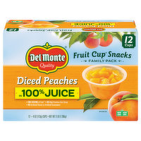 Del Monte Fruit Cup Snacks, Diced Peaches in 100% Juice, Family Pack, 12 Each
