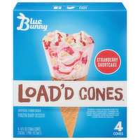 Blue Bunny Load'd Cones Frozen Dairy Dessert, Strawberry Shortcake, 4 Each