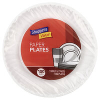 Shoppers Value Paper Plates, 9 Inch, 100 Each