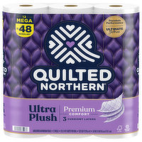 Quilted Northern Ultra Plush Bathroom Tissue, Unscented, Mega Roll, Premium, 3-Ply, 12 Each