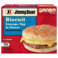 Jimmy Dean Biscuit Breakfast Sandwiches with Sausage, Egg, and Cheese, Frozen, 8 Count, 2.25 Pound