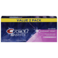 Crest Toothpaste, Radiant Mint, Advanced, 3D White, Fluoride Anticavity, Value 2 Pack, 2 Each