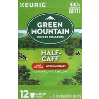 Green Mountain Coffee, 100% Arabica, Medium Roast, Half-Caff, K-Cup Pods, 12 Each