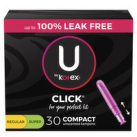 U By Kotex Tampons, Regular/Super, Unscented, Compact, 30 Each