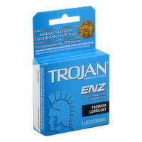 TROJAN Enz Condoms, Latex, Premium Lubricant, 3 Each