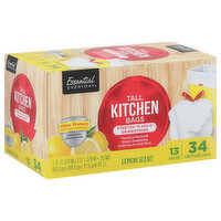 Essential Everyday Tall Kitchen Bags, Stretch 'N Hold Drawstring, Lemon Scent, 13 Gallon, 34 Each