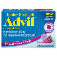 Advil Ibuprofen, Junior Strength, 100 mg, Chewable Tablets, Grape, 24 Each
