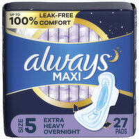 Always Maxi Maxi Overnight Pads with Wings, Size 5, 27 Each