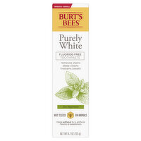 Burts Bees Toothpaste, Natural Flavor, Fluoride-Free, Purely White, Zen Peppermint, 4.7 oz, 4.7 Ounce