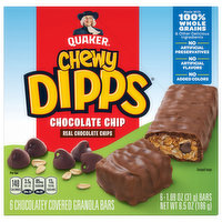 Quaker Dipps Granola Bars, Chocolate Chip, Chewy, 6 Each