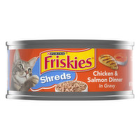 Friskies Cat Food, Salmon & Chicken Dinner in Gravy, Shreds, 5.5 Ounce