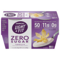 Dannon Light + Fit Yogurt, Zero Sugar, Vanilla, 4 Each