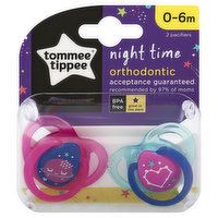Tommee Tippee Pacifier, Orthodontic, Night Time, 0-6m, 2 Each