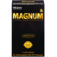 Trojan Magnum Lubricated Condoms Latex Large Size, 12 Each